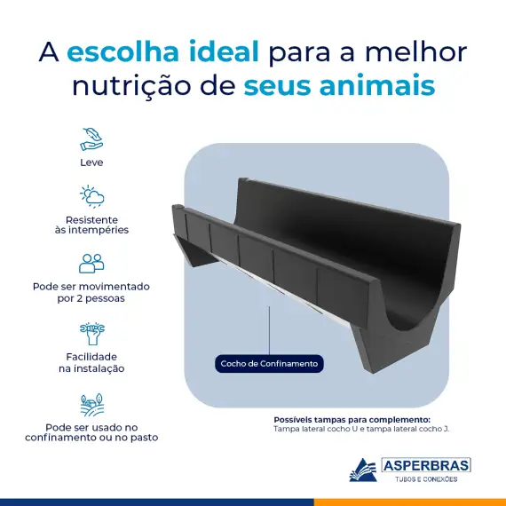 Cocho Confinamento Modelo J 2 metros - cinza