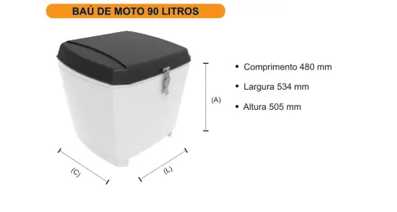 Baú De Moto Alta Resistência 90L Branco Rotomoldado