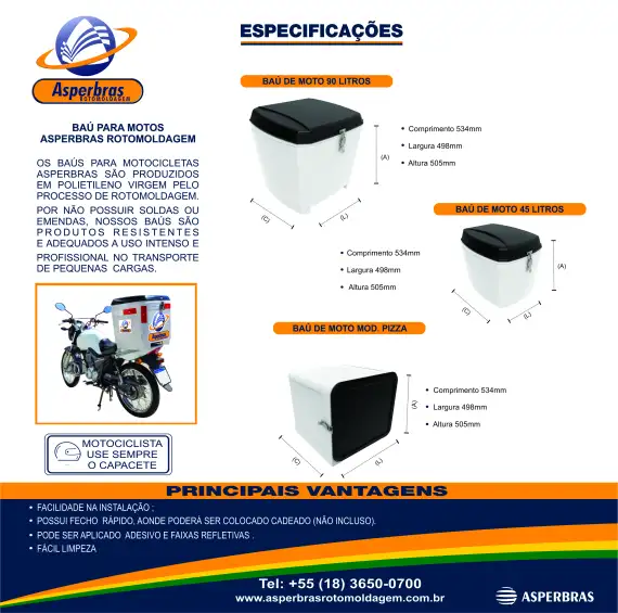 Baú De Moto Alta Resistência 90L Branco Rotomoldado